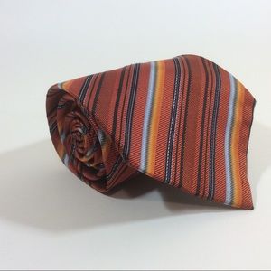 CAPRI Necktie Orange & Blue Stripe Pattern Silk Neck Tie 58x4.25”